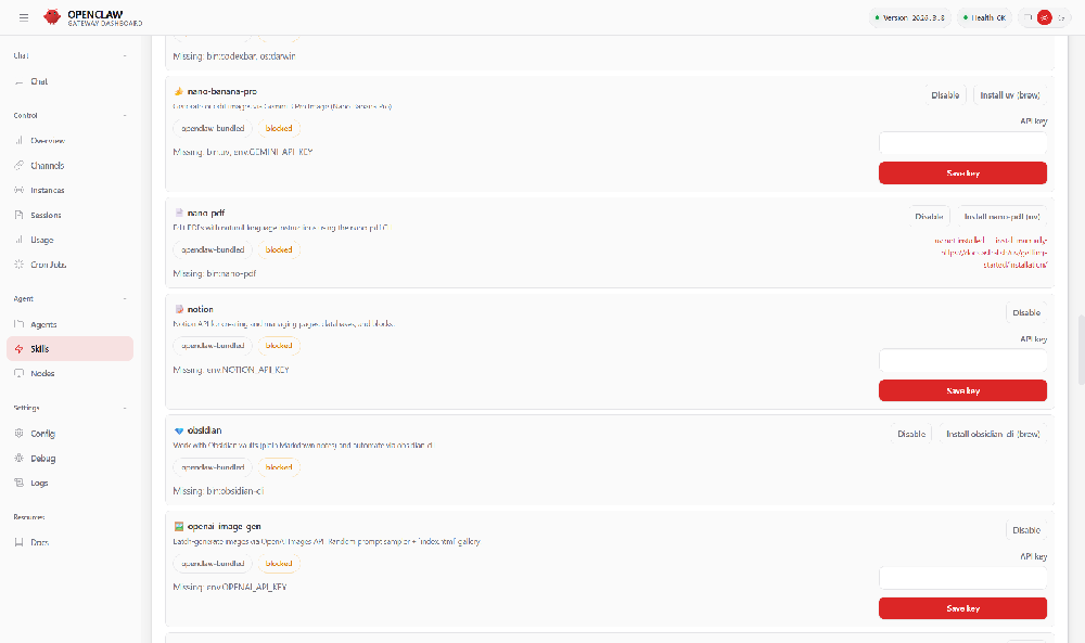 openClaw 安装skills 报错解决